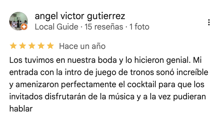 opiniones de novias de nuestra empresa musica en vivo