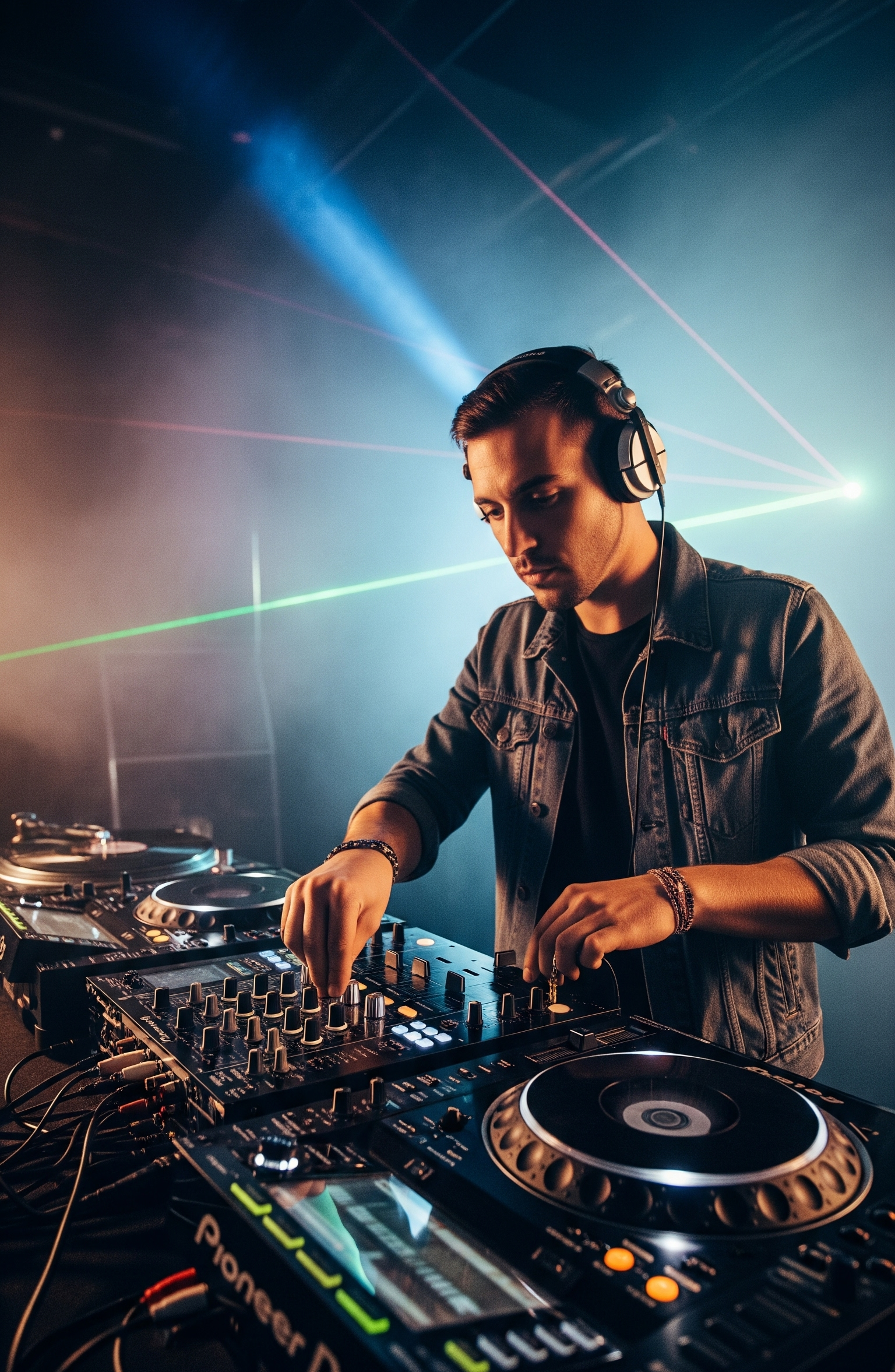 DJ profesional animando boda y eventos con música moderna en vivo, creando un ambiente divertido y lleno de energía para los invitados.